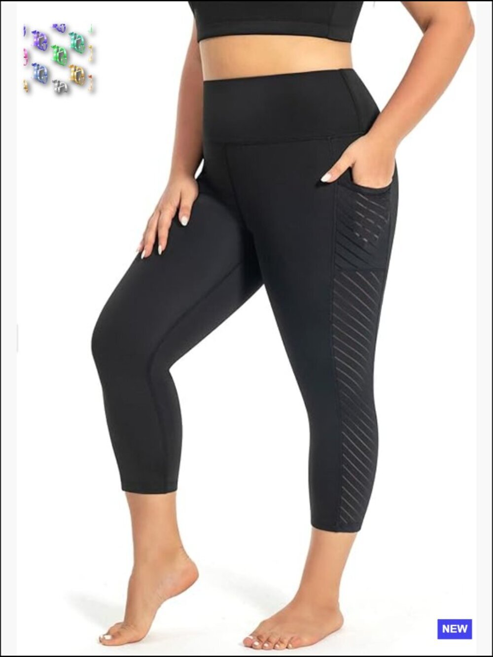 Plus Size Capri Leggings with Pockets Workout Yoga Pants High Waist Tummy